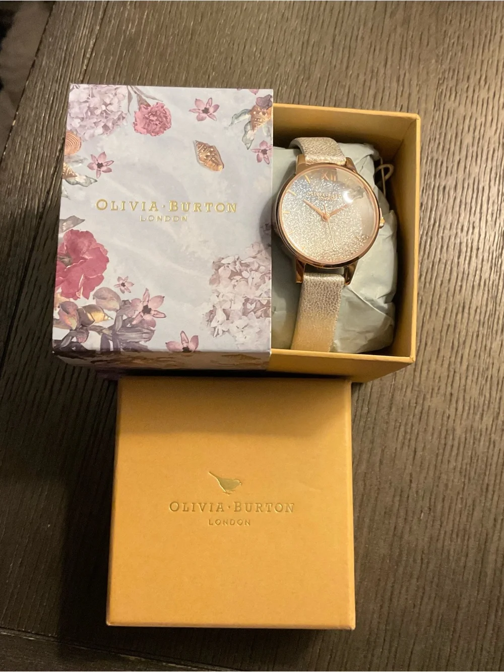 OLIVIA BURTON Rose Gold Case with Blush-Peach Glitter Dial Watch